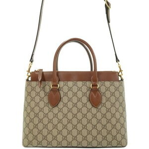 Gucci GG Supreme Monogram Moon Calfskin Zip Top 2way Tote Brown